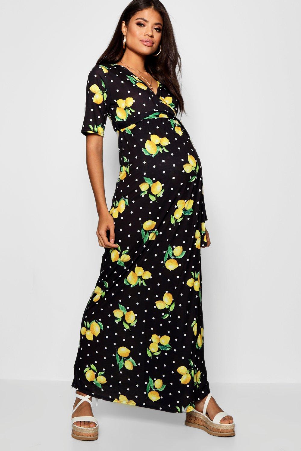 Maternity Lemon Print Wrap Dress | boohoo